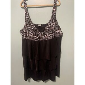 Avenue Women's 32W Swimsuit One Piece Black Tiered Adjustable Straps
